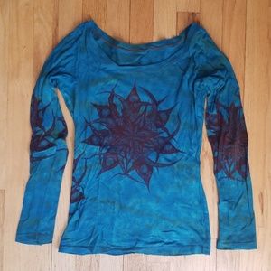 Ooak Blue Tribal Floral Shirt.